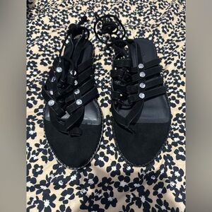 Rebecca Minkoff Evonne Black Suede Strappy Thong Sandals size 7